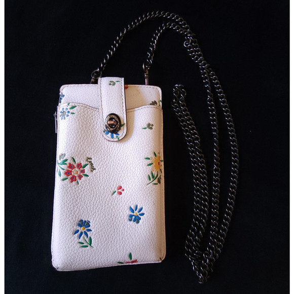 Coach 809 Turnlock Chain Phone Crossbody w/ Wildflower Print White Wallet Purse - Picture 2 of 9